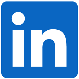 LinkedIn logo in blue.