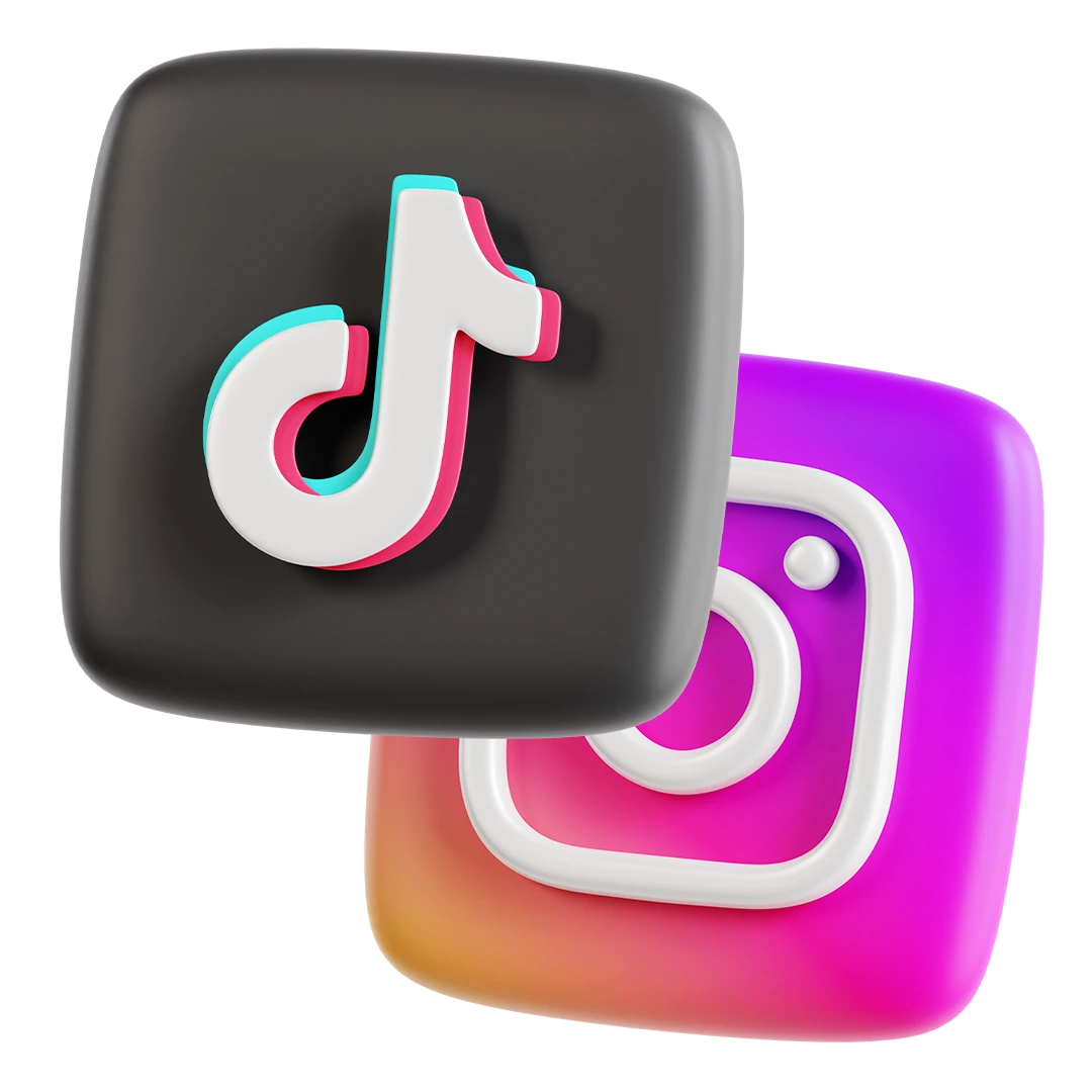 3D graphic of the TikTok and Instagram logos.